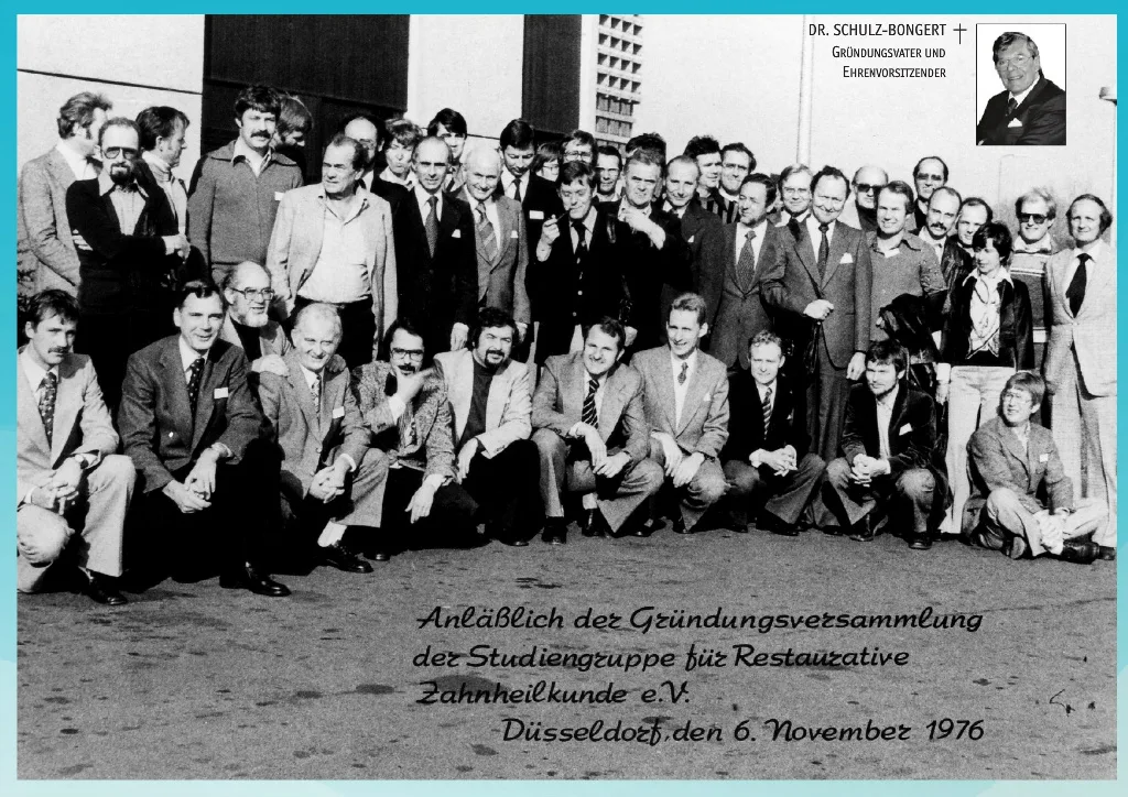 Das Gründungsfoto von 1976 mit Widmung an Dr. Schulz-Bongert